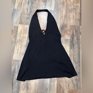 Black Halter Tank Top with Ring Detail